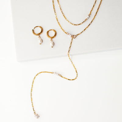 The Pura Freshwater Pearl Necklace + Huggie Earring Set