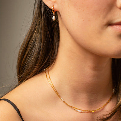 The Pura Freshwater Pearl Necklace + Huggie Earring Set