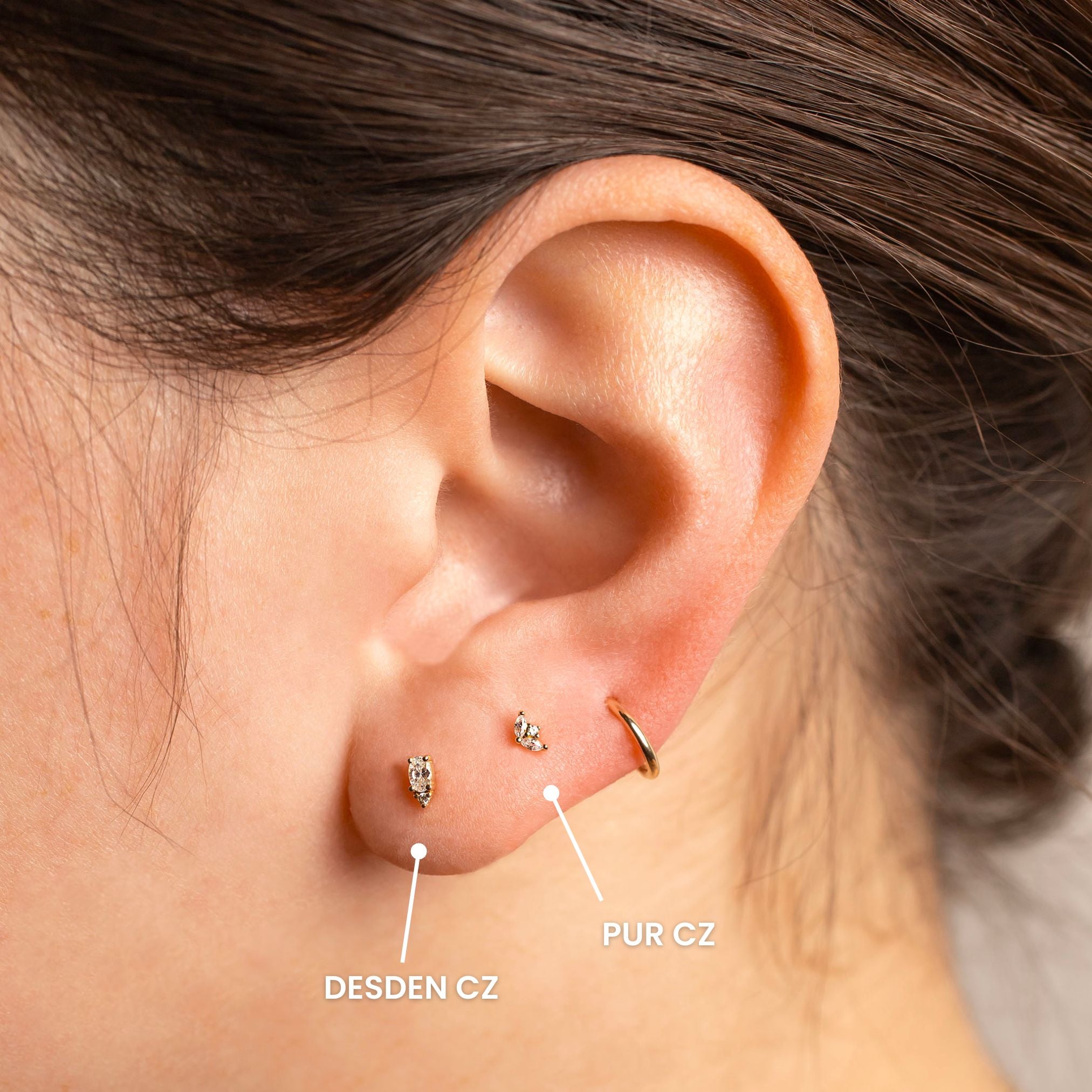 Pur CZ Flat Back Sleeper Earrings by Buddha Jewelry - 14k Solid