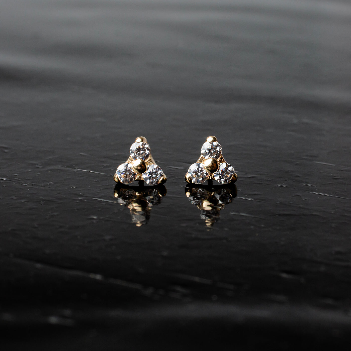 Frosted Crystal Trio Flat Back Sleeper Earrings - 14K Solid Gold