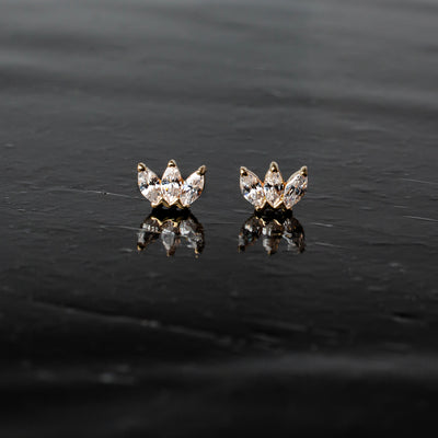 Glimmer Crystal Cluster Fan Flat Back Sleeper Earrings - 14K Solid Gold