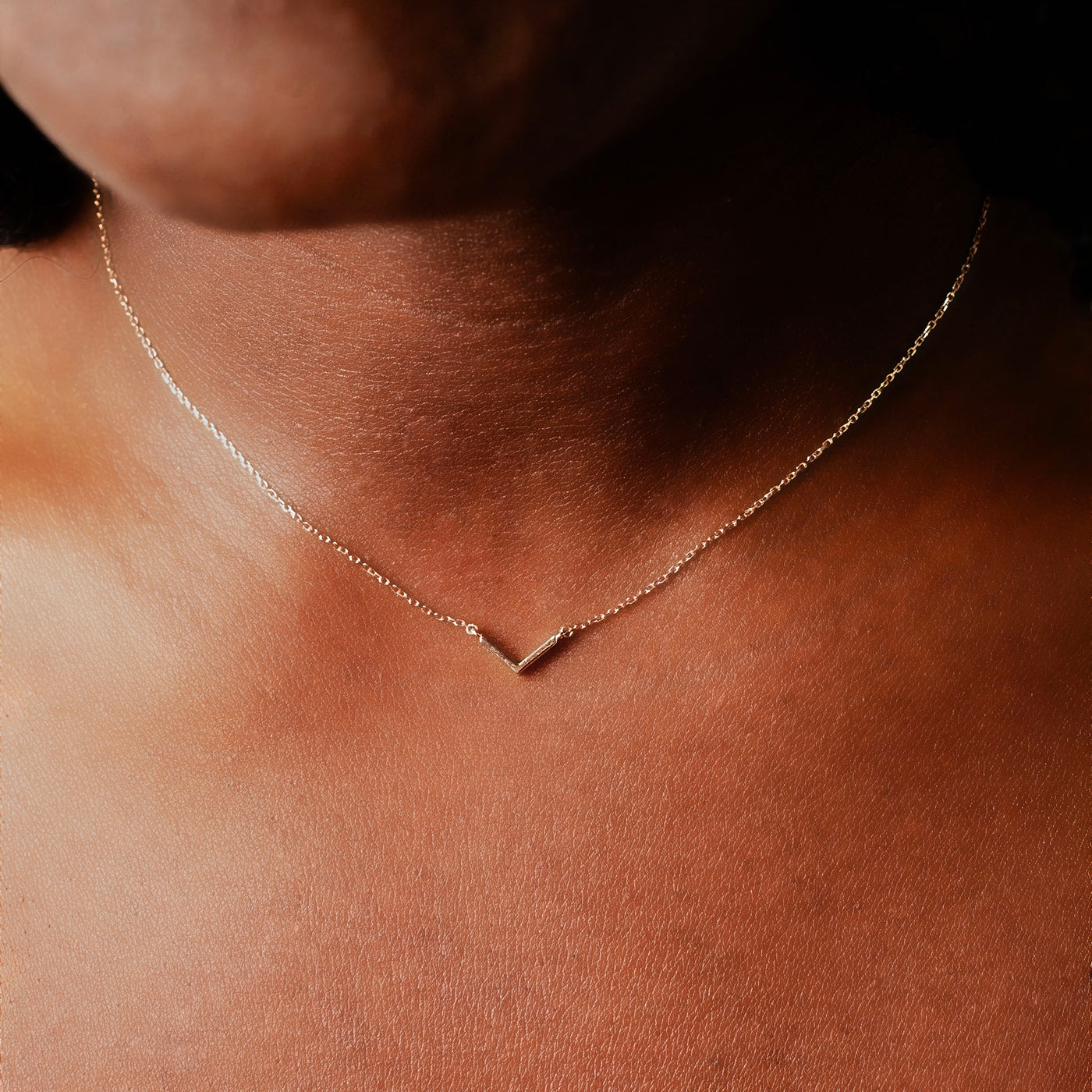 Modern V Bar Link Necklace - 14K Solid Gold