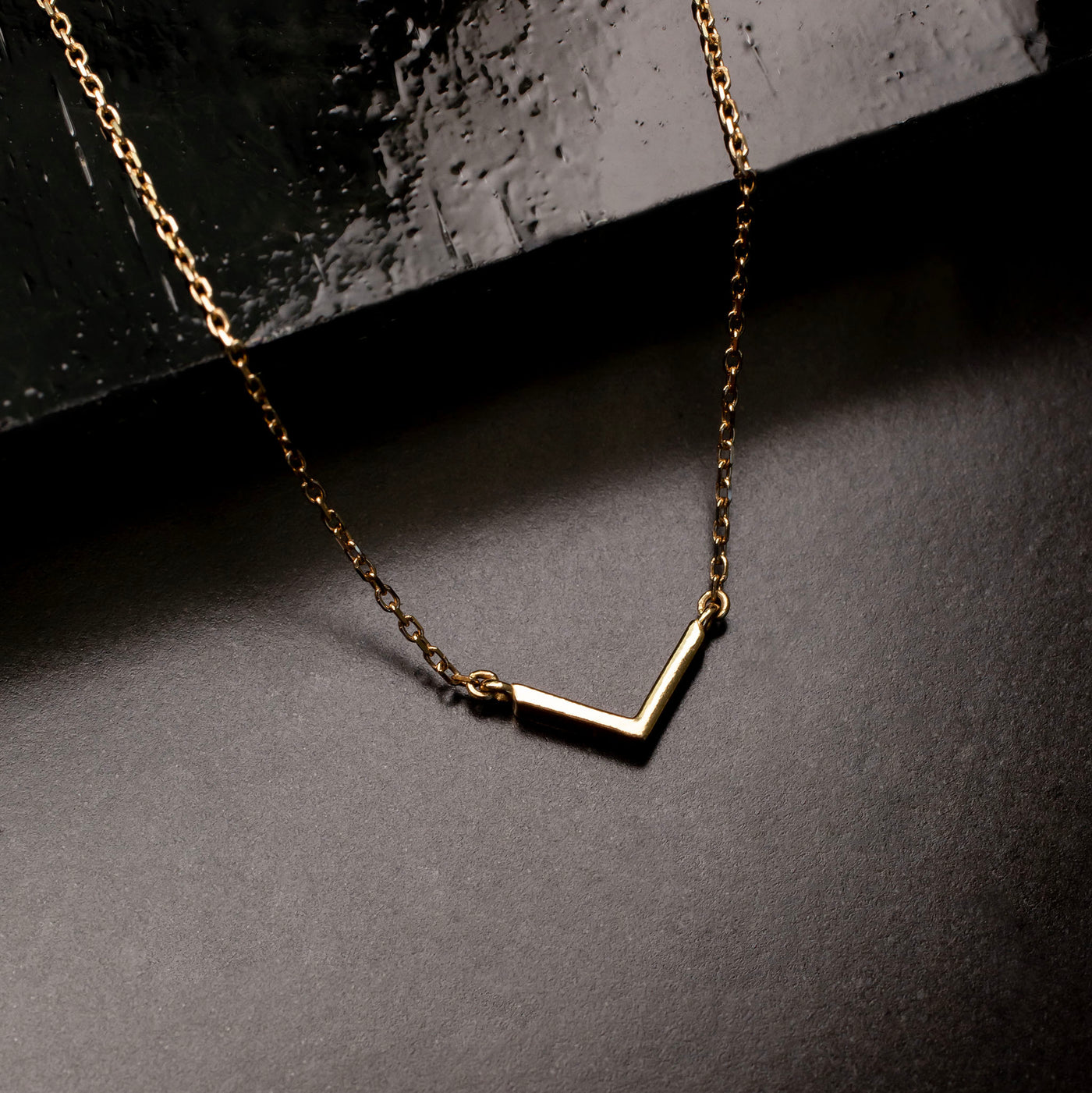 Modern V Bar Link Necklace - 14K Solid Gold