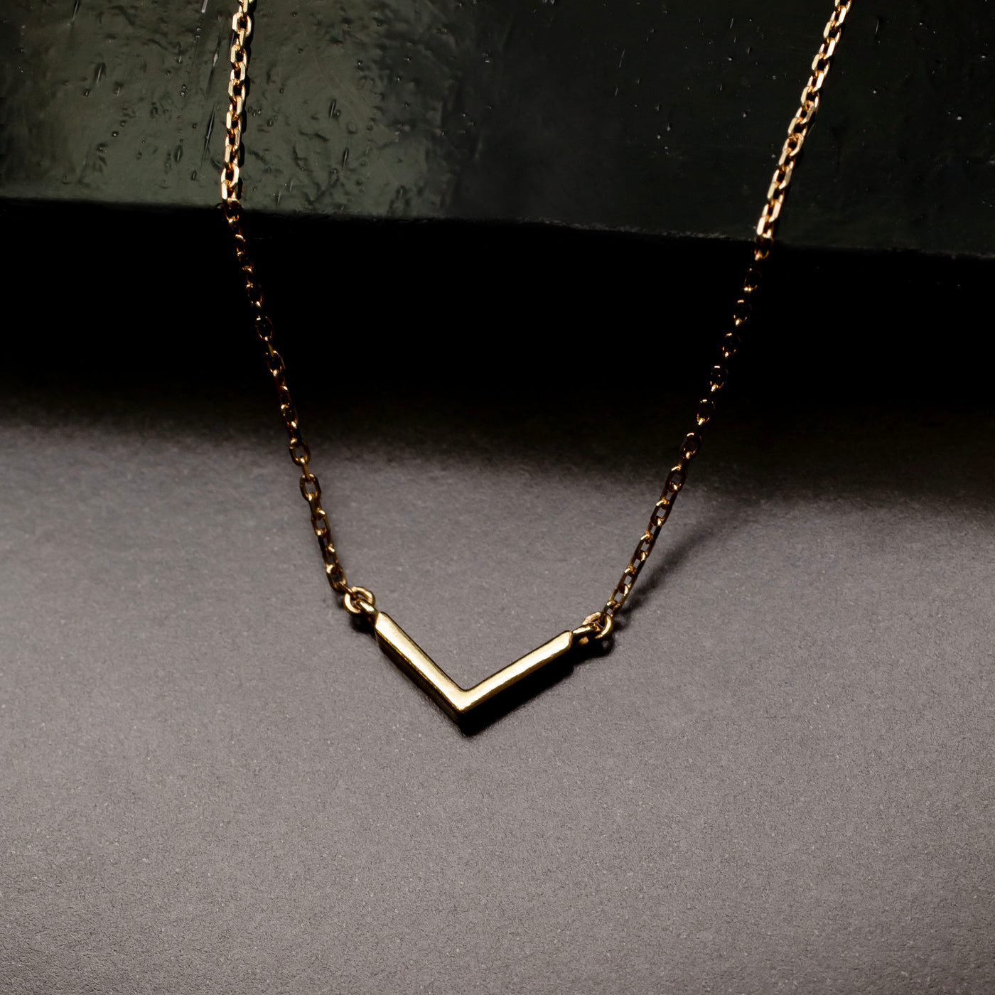 Modern V Bar Link Necklace - 14K Solid Gold