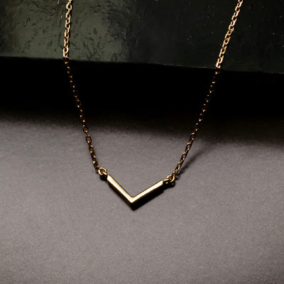 Modern V Bar Link Necklace - 14K Solid Gold