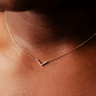 Modern V Bar Link Necklace - 14K Solid Gold