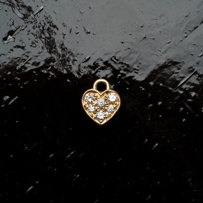 Single Diamond Pavé Heart Huggie Charm - 14k Solid Gold