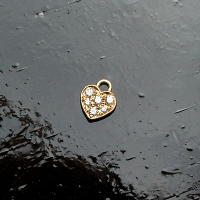Single Diamond Pavé Heart Huggie Charm - 14k Solid Gold