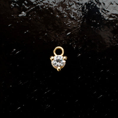 Single White Sapphire Solitaire Huggie Charm - 14K Solid Gold