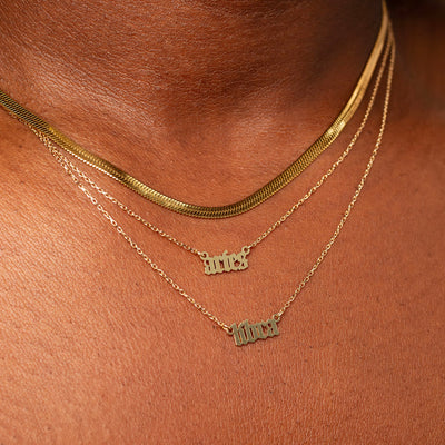 Zodiac Sign Astrology Script Necklace - 14K Solid Gold