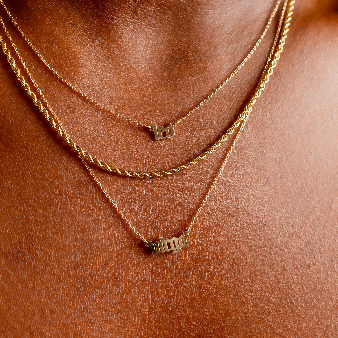 Zodiac Sign Astrology Script Necklace - 14K Solid Gold