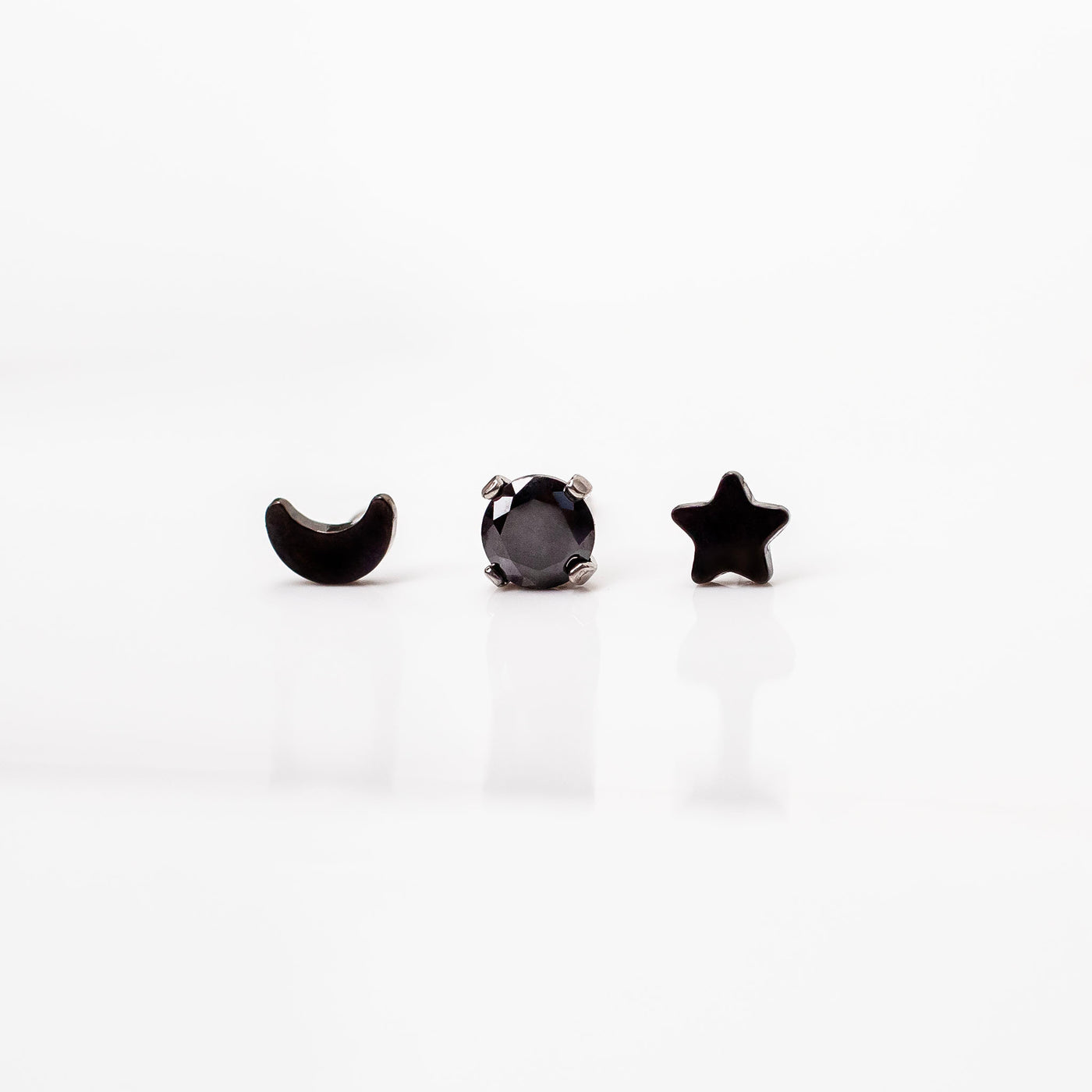 The Enchanted Jet Black Titanium Flat Back Earrings Set