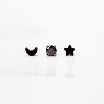 The Enchanted Jet Black Titanium Flat Back Earrings Set