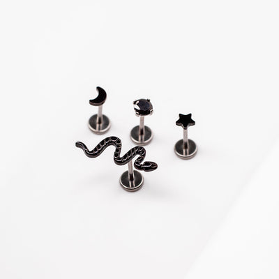 Jet Black Flat Back Sleeper Earrings - Limited Edition Titanium