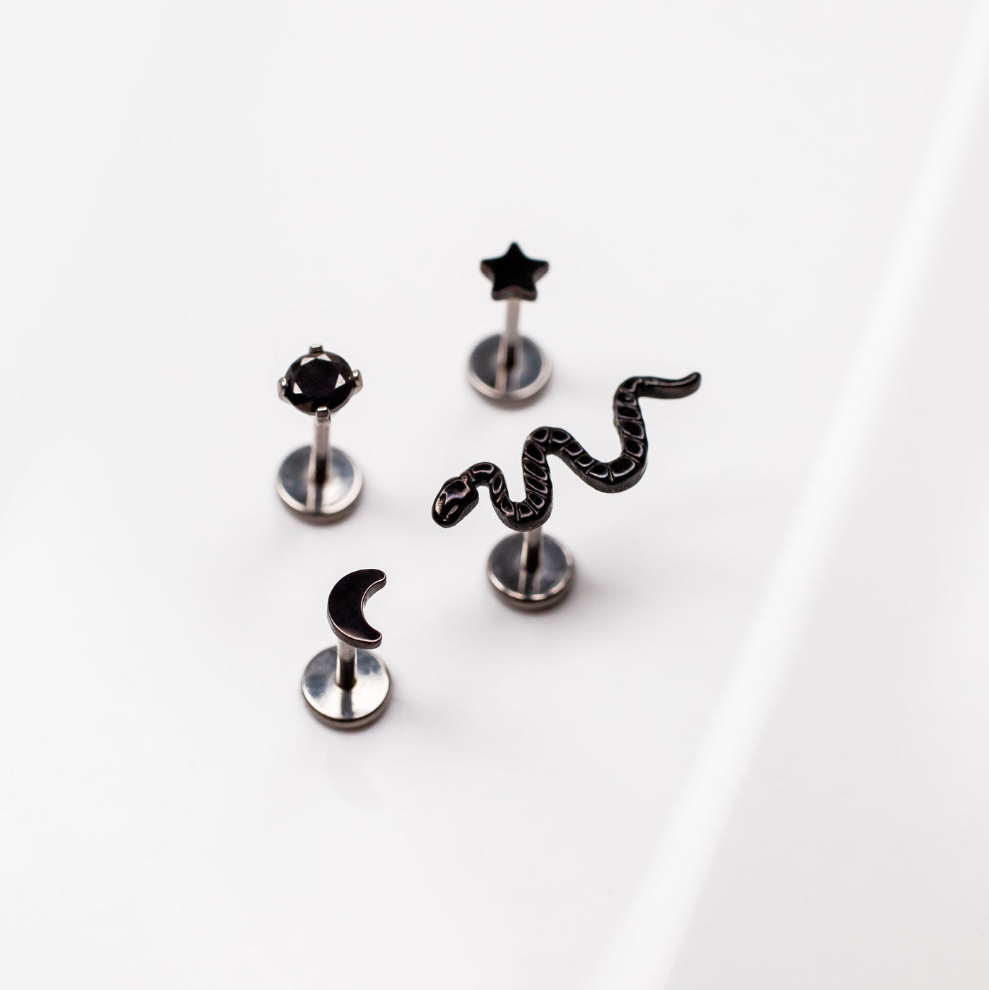 Jet Black Flat Back Sleeper Earrings - Limited Edition Titanium