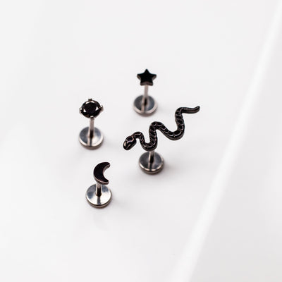 Jet Black Flat Back Sleeper Earrings - Limited Edition Titanium