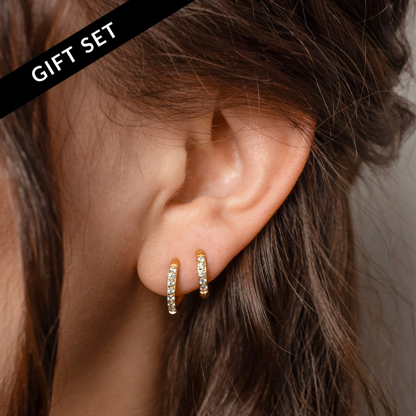The Everyday Titanium CZ Locking Sleeper Huggie Earrings Set