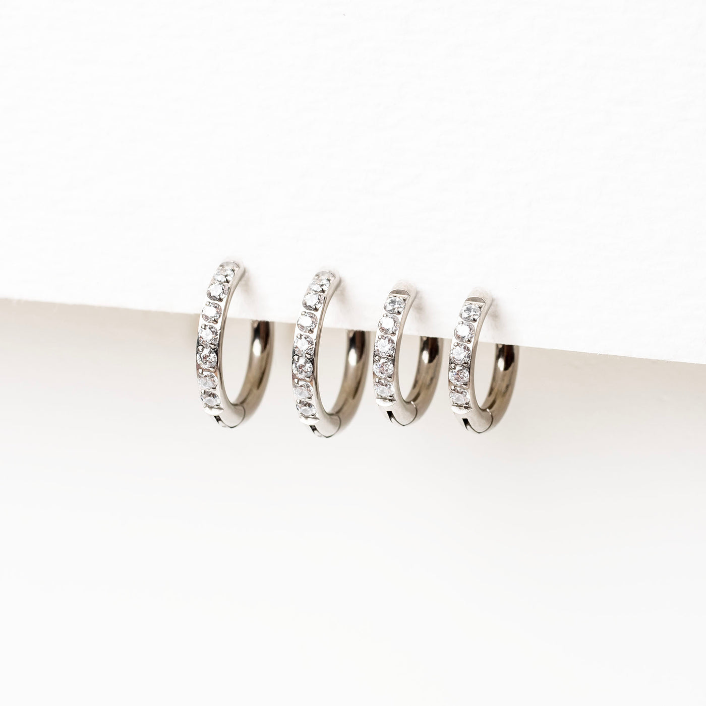 The Everyday Titanium CZ Locking Sleeper Huggie Earrings Set