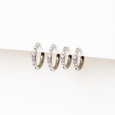 The Everyday Titanium CZ Locking Sleeper Huggie Earrings Set