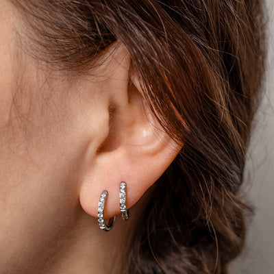 The Everyday Titanium CZ Locking Sleeper Huggie Earrings Set