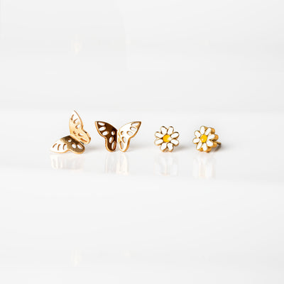 The Garden Party Titanium Flat Back Sleeper Earrings Set