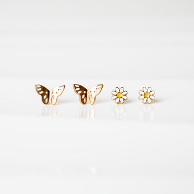 The Garden Party Titanium Flat Back Sleeper Earrings Set