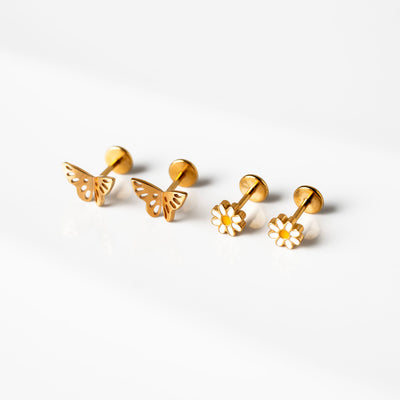 The Garden Party Titanium Flat Back Sleeper Earrings Set