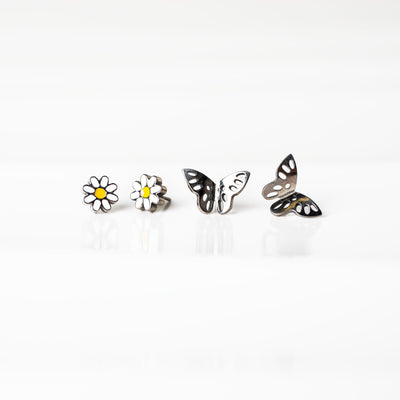 The Garden Party Titanium Flat Back Sleeper Earrings Set