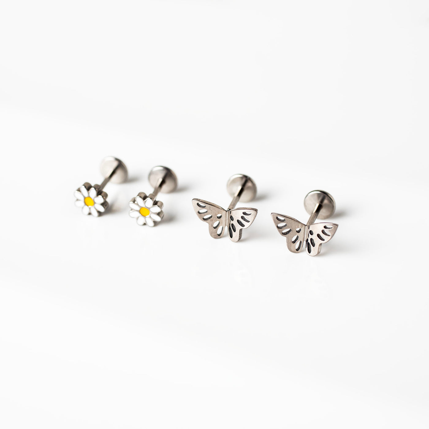 The Garden Party Titanium Flat Back Sleeper Earrings Set