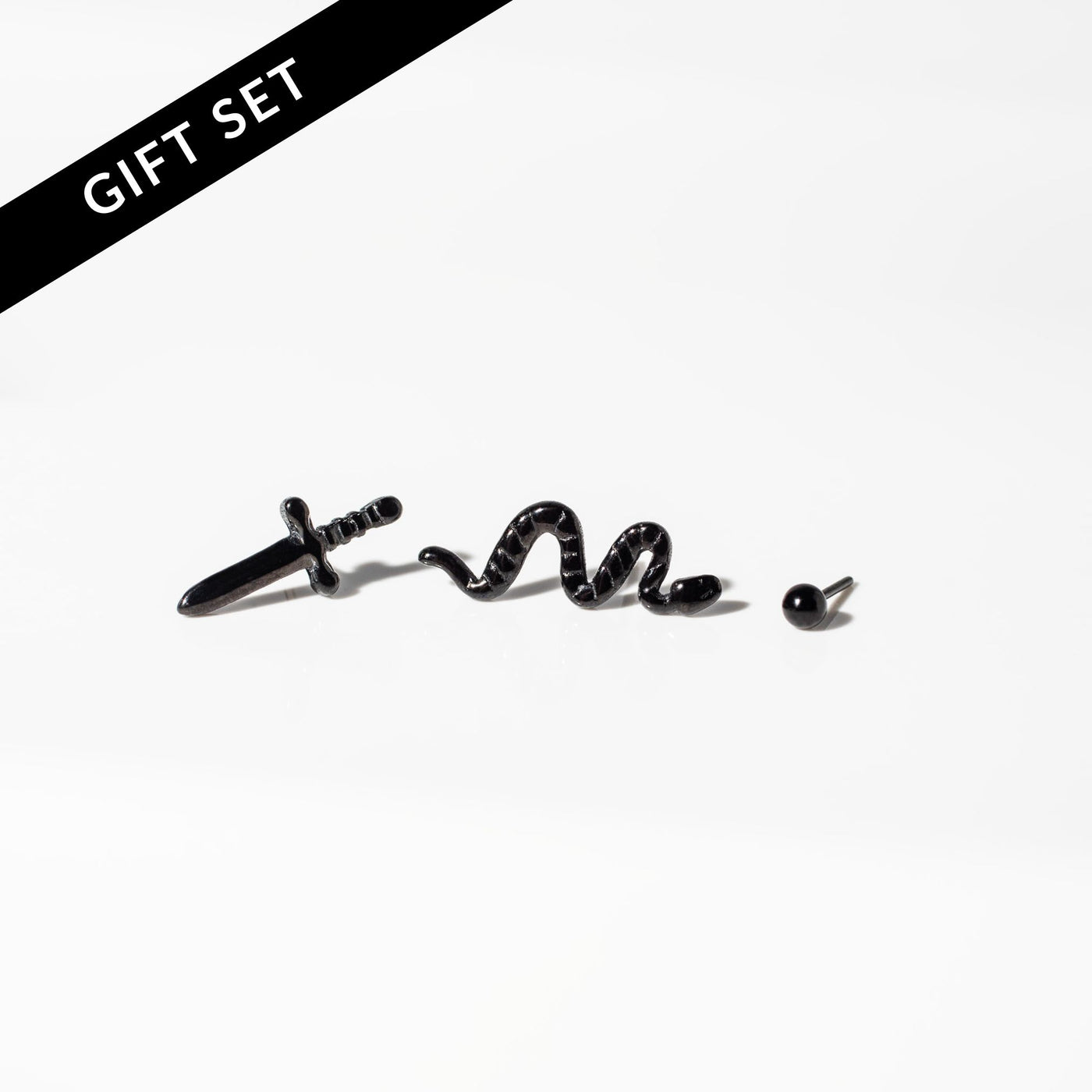 The Mystique Jet Black Titanium Flat Back Earrings Set