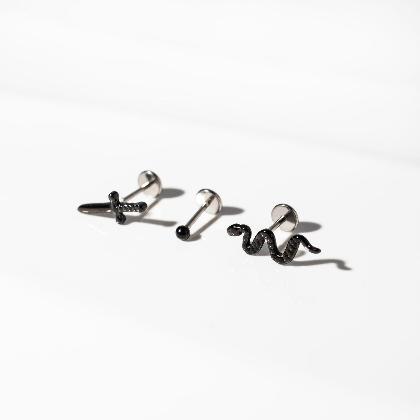 The Mystique Jet Black Titanium Flat Back Earrings Set