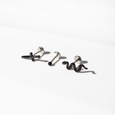 The Mystique Jet Black Titanium Flat Back Earrings Set