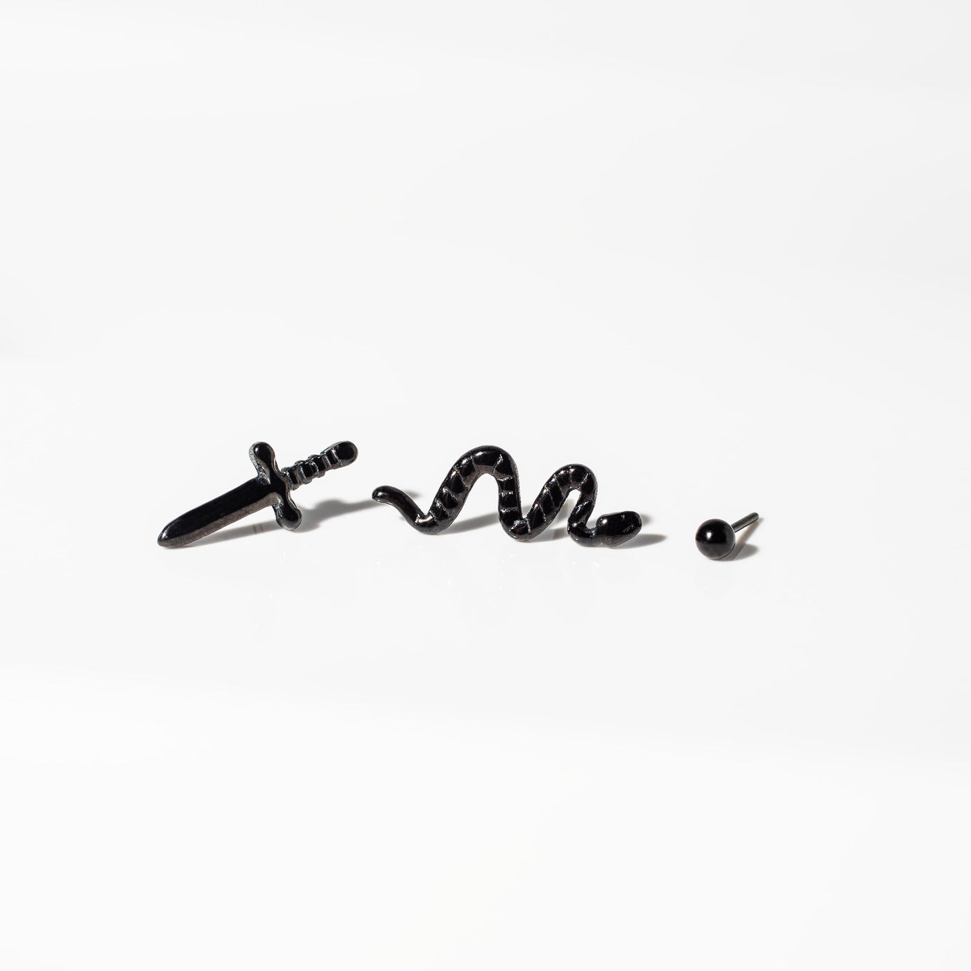 The Mystique Jet Black Titanium Flat Back Earrings Set