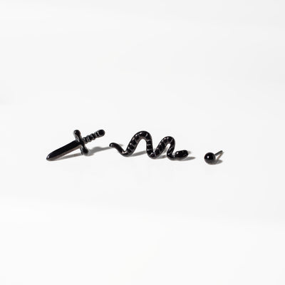 The Mystique Jet Black Titanium Flat Back Earrings Set