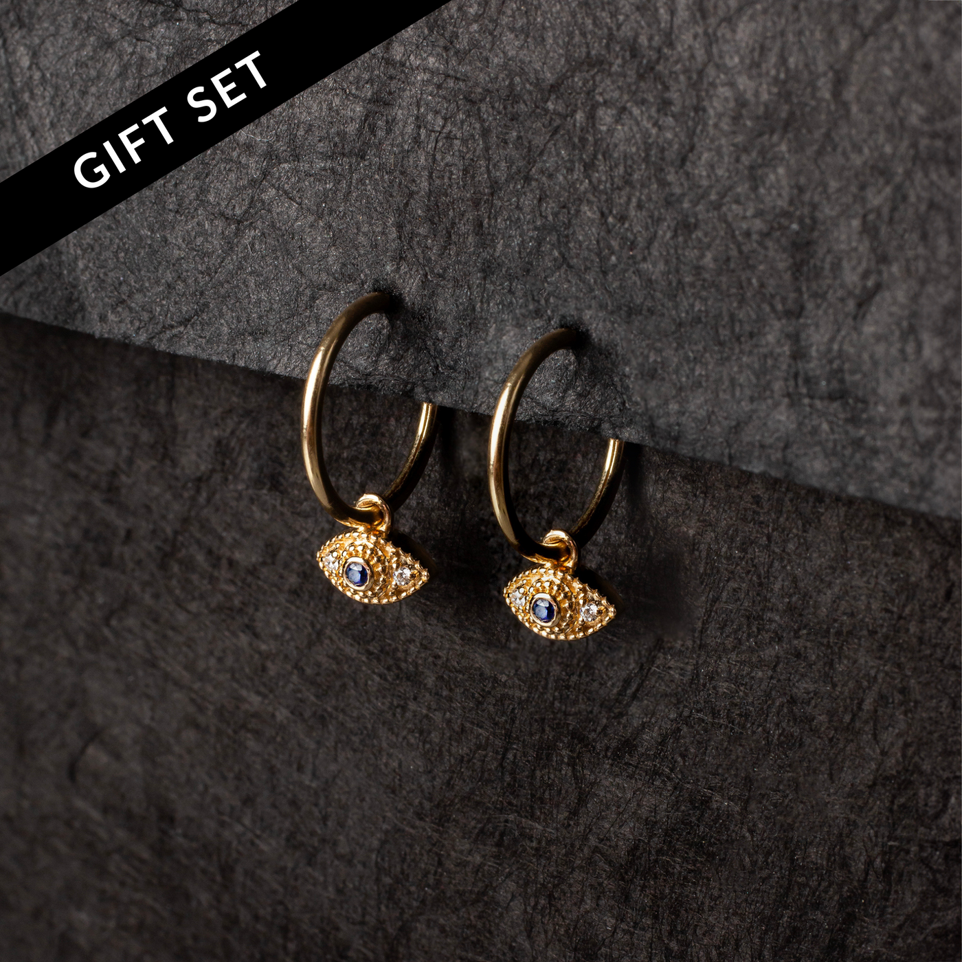 The Protector Curated Evil Eye Huggie Combo 14K Solid Gold