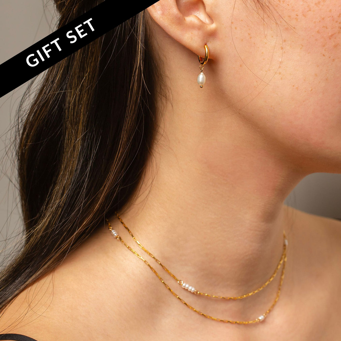 The Pura Freshwater Pearl Necklace + Huggie Earring Set