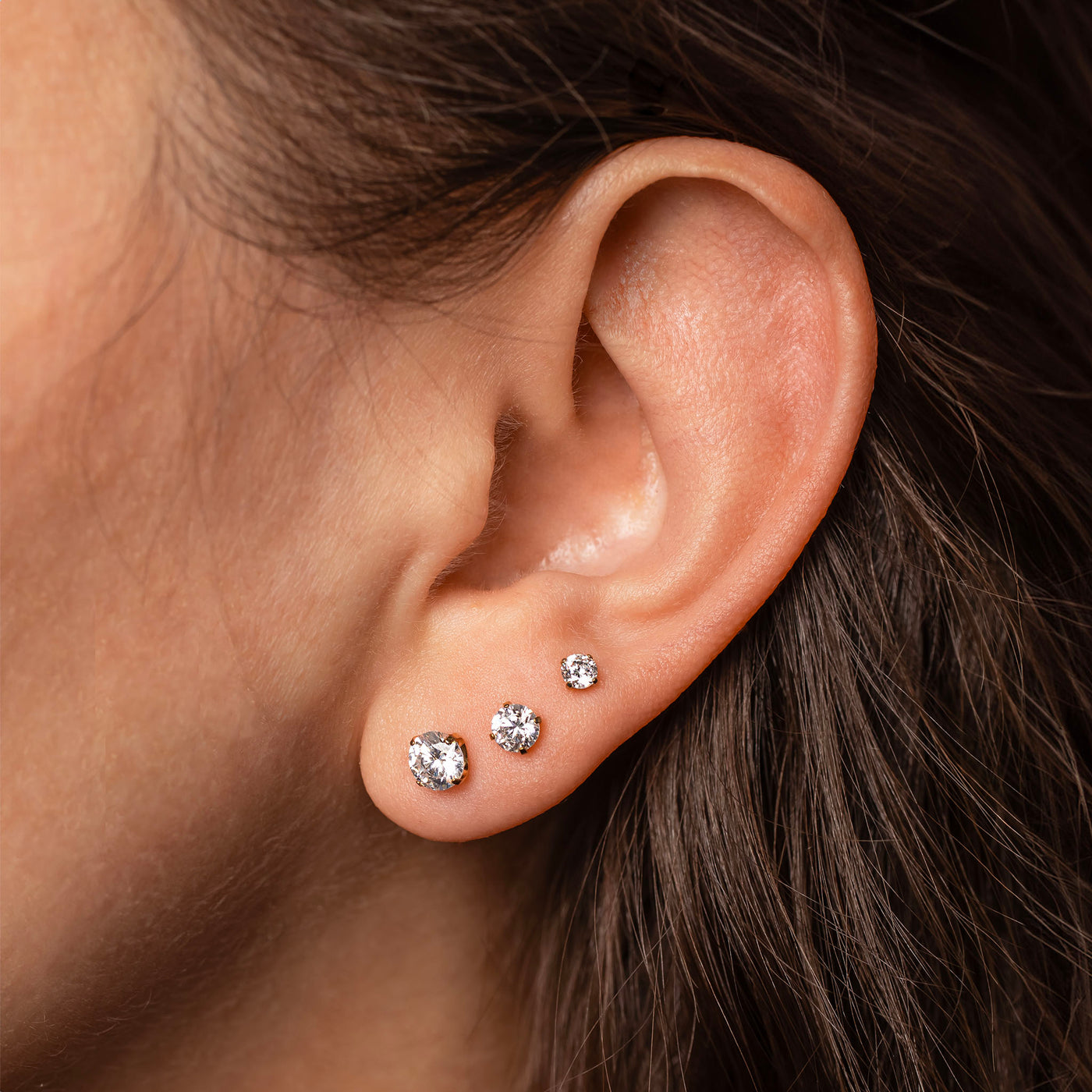 The Signature Stack Titanium Solitaire Flat Back Sleeper Earrings Set