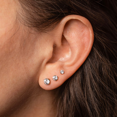 The Signature Stack Titanium Solitaire Flat Back Sleeper Earrings Set