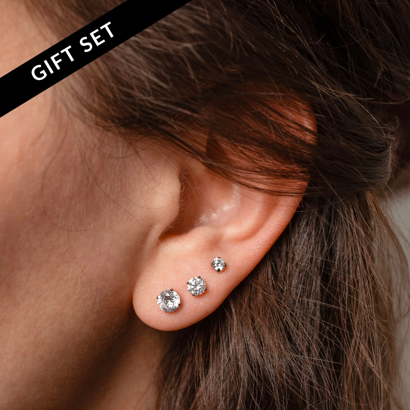 The Signature Stack Titanium Solitaire Flat Back Sleeper Earrings Set