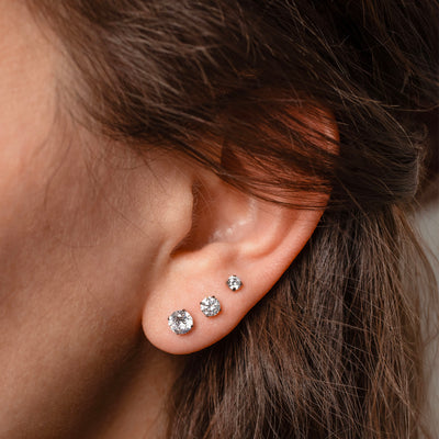 The Signature Stack Titanium Solitaire Flat Back Sleeper Earrings Set