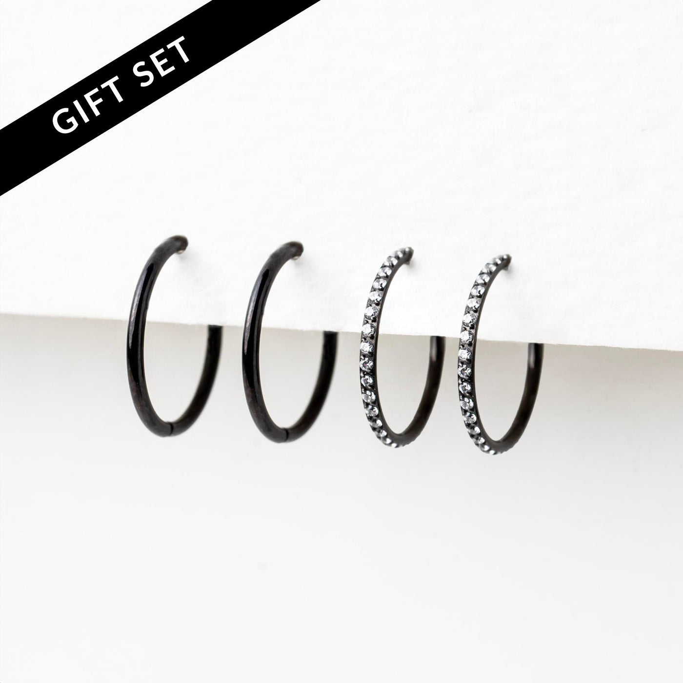 The Spellbound Jet Black Clicker Hoop Earring Set