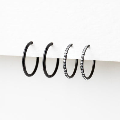The Spellbound Jet Black Clicker Hoop Earring Set