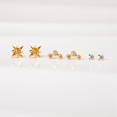 The Starlight Flat Back Sleeper Earrings Studs Set