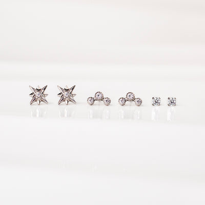 The Starlight Flat Back Sleeper Earrings Studs Set