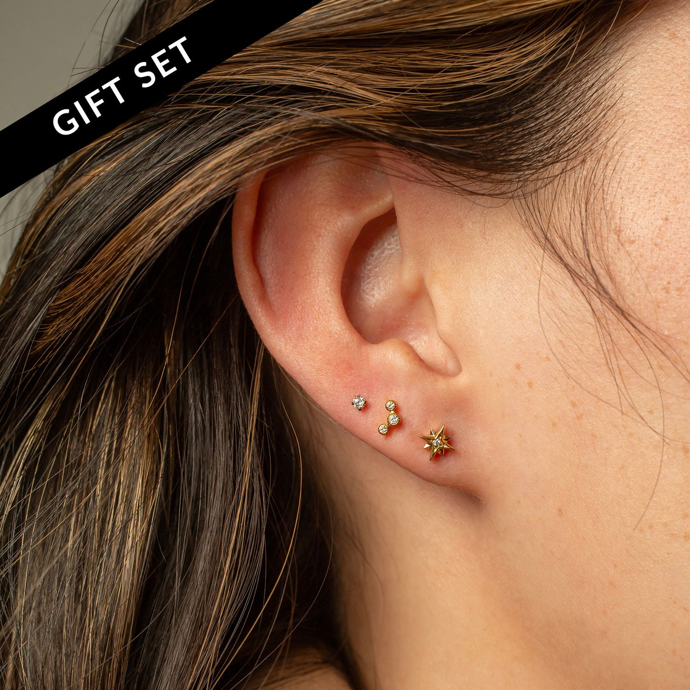 The Starlight Flat Back Sleeper Earrings Studs Set