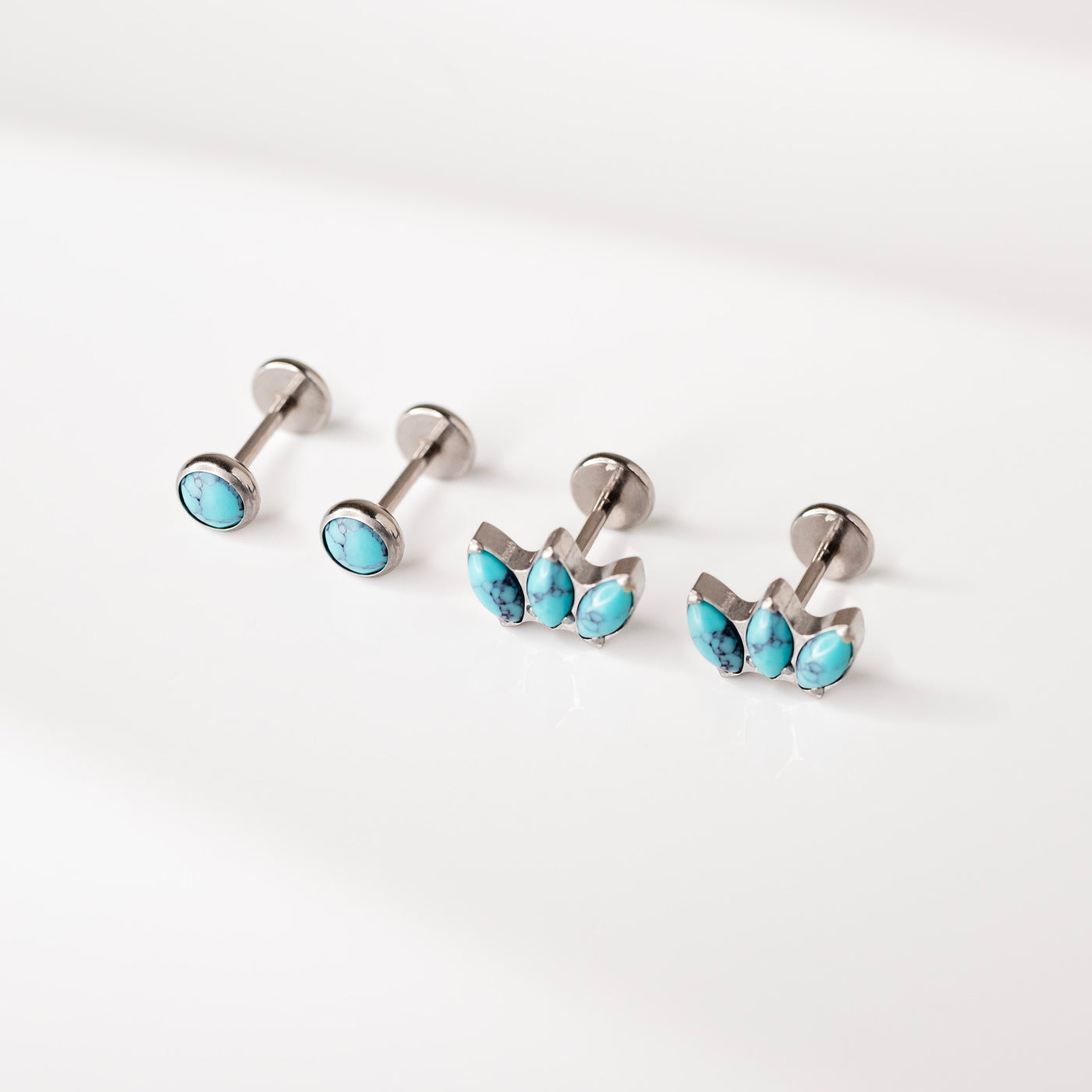 The Sonora Flat Back Sleeper Earrings Studs Set with Turquoise