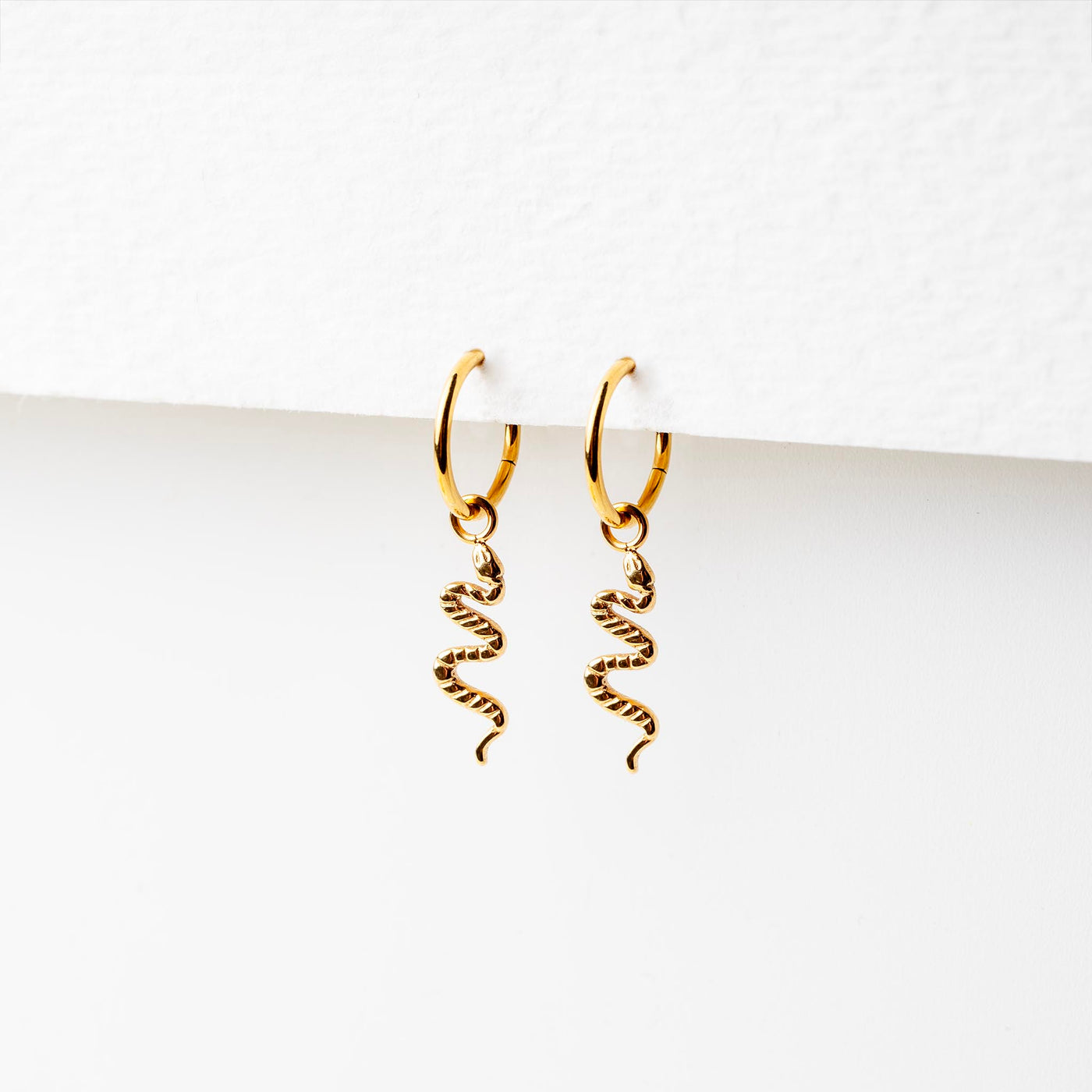 Viper Removable Snake Drop Charm Titanium Huggie Earrings