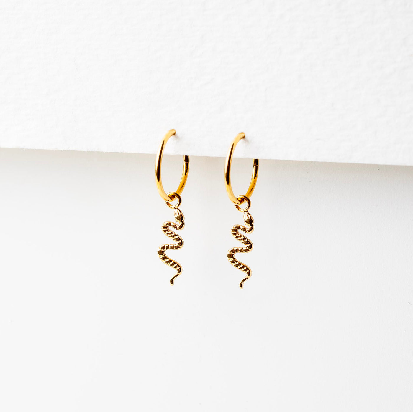 Viper Removable Snake Drop Charm Titanium Huggie Earrings