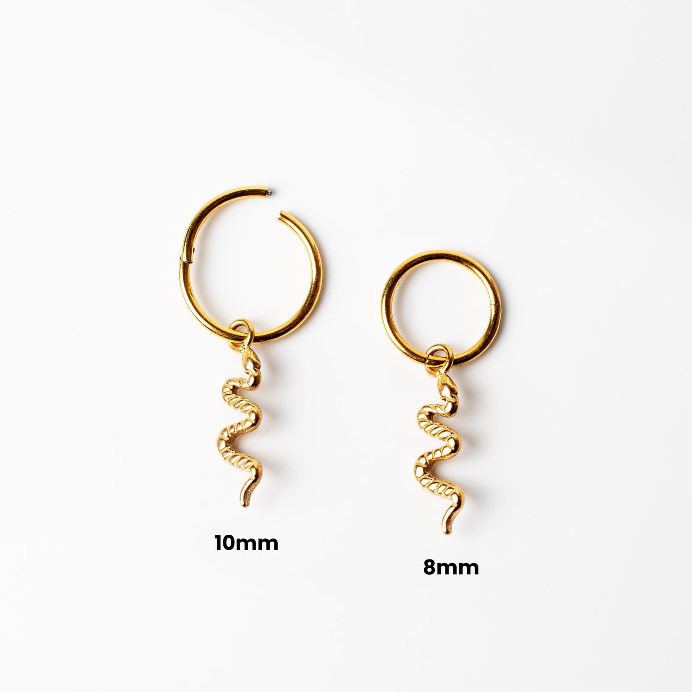 Viper Removable Snake Drop Charm Titanium Huggie Earrings