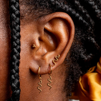 Viper Removable Snake Drop Charm Titanium Huggie Earrings